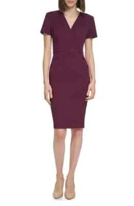 New! Calvin Klein Elegant AUBERGINE Short Sleeve Side Button Sheath Dress size 6 - Picture 1 of 4
