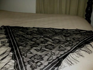 LIZ SINCLAIR 100% POLYESTER BLACK SHEER WRAP SHAWL WITH  FRINGES FLORAL  - Picture 1 of 5