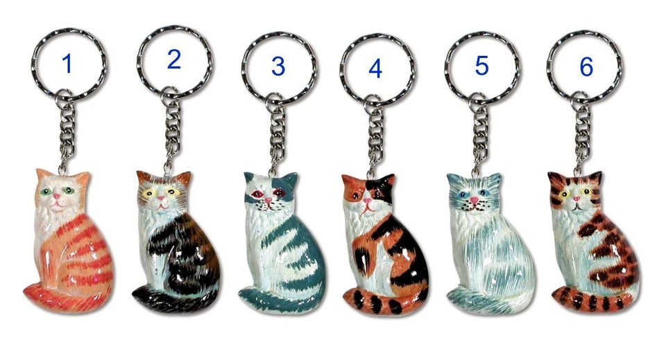 Hand Painted Sitting Cat Key Chain Keyring - Image 1 of 1