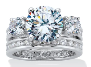 ROUND CZ 2 PIECE BRIDAL RING SET PLATINUM STERLING SILVER 6 7 8 9 10 - Picture 1 of 3