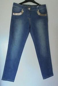 PRIMIGI PANTALON JEAN POUR FILLE 12 ANS EN COTON MÉLANGÉ BLEU STONE DÉLAVÉ  - Picture 1 of 12