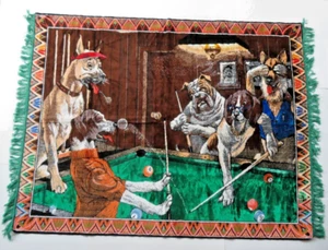 Dogs Playing Pool/Billiards 48″ x 62″ *VIDEO* Large Tapestry Wall Art Decor Rug - Picture 1 of 18