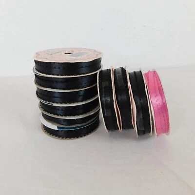 Lot of 10 Rolls Offray Spool O Ribbon 3/16" x 6 Yards Each 9 Black 1 Pink Picot - Image 1 of 4