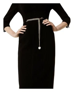 Neu mit Etikett Designer Karen Millen Damen schwarzer Rindsledergürtel mit Goldkette Größe M - Bild 1 von 12