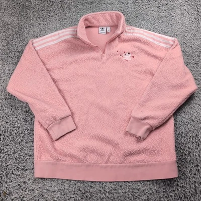 Adidas Sweater Hoodie Women Small Pink Sherpa 1/4 Zip Embroidered Logo Fleece - Image 1 of 4