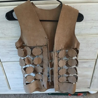 VTG BROWN LEATHER HANDMADE VEST UNBRANDED BOHO /COSPLAY? READ  - Image 1 of 4