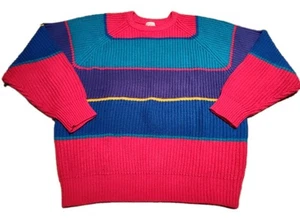 Vintage 90's Classic Fashion Mens Knit Sweater Striped Colorful Size L EUC - Picture 1 of 13