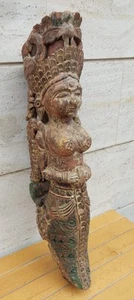 Statua antica Divinità Indiana In Legno Del Secolo Scorso - Bild 1 von 17