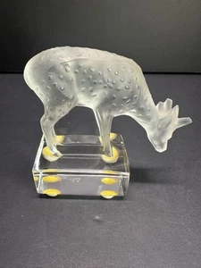 Figurine vintage cerf tacheté cristal givré Lalique France DAIM cristal signée 3,5" - Photo 1/7
