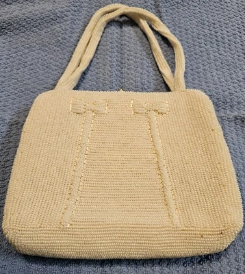 Bolso de noche vintage con cuentas con diseño de lazo, forro de seda, cierre dorado / hermoso  Foto 1 de 4