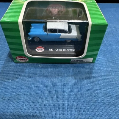 Model Power Minis HO 1955 Chevy Bel Air Diecast 1:87 Blue White #19238 NIB - Image 1 of 2