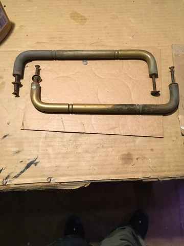 Used Nice Vintage Big Commercial Heavy Solid Brass Door Pulls/ Handles Cover