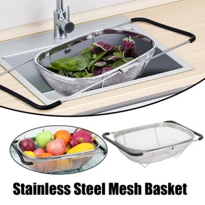 Adjustable Stainless Steel Sink Strainer Basket forFruits Vegetables Kitchen Use - Picture 1 of 17