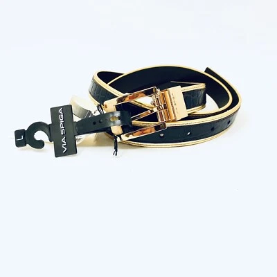 "Cinturón reversible Via Spiga dorado y marrón reptil en relieve 39"" largo 1"" ancho LG" Foto 1 de 4