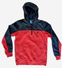 Adidas Original Men's 1/4 Hoodie Jumper Red Black Pockets Size S