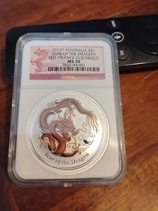 Australia 2012-P $1 NGC MS70 Year Of Dragon Colorized Red Orange - Picture 1 of 3