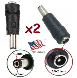 x2 DC Power 5.5x2.1mm Female Jack to 5.5x1.9mm Male Plug Adapter Converters (B) - Picture 1 of 6