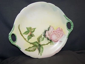 JEAN POUYAT LIMOGES HAND PAINTED ROSE HANDLED CAKE PLATE - Picture 1 of 4