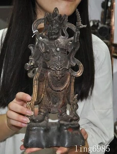 China Antiguo Templo Bronce Dorado Rey Inmortal Protector Puerta Dios Buda Estatua - Imagen 1 de 12