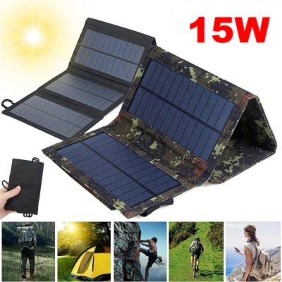 15W Faltbar Solarpanel USB Ladegerät Solarmodul Tasche Outdoor Notfall Powerbank - Bild 1 von 4
