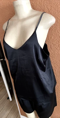 Conjunto de pijama corto Nicole Miller Cami con correas de pedrería LG NUEVO CON ETIQUETAS b2/y2 Foto 1 de 4