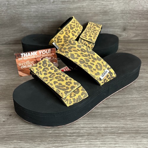 Vans Cayucas Slides crema ghepardi oro taglia 7 donna nuovo senza scatola