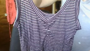 American Eagle Soft & Sexy Ribbed XS V-Neck Plum Stripe Tank Top PRETTY/Good Co - Picture 1 of 12