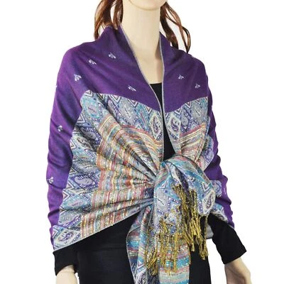 Rainbow Colorful Pashmina Scarf Soft Thick Wrap with Bee Pattern for Travel - Image 1 of 3