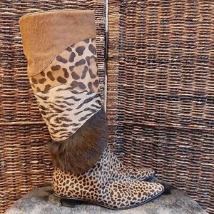 Botas Walter Steiger Para Mujer 5.5 Marrón Leopardo Guepardo Tigre Cuero Piel Italia - Imagen 1 de 14