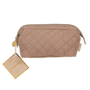Bolsa de cosméticos acolchada bolsa de artículos de tocador organizador de viaje almacenamiento de maquillaje pequeña marrón - Imagen 1 de 2