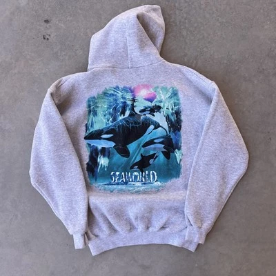Sudadera con Capucha Vintage Sea World Grande Gris SD Shamu Orca Seaworld San Diego Foto 1 de 4