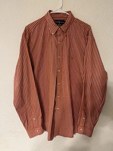 Camisa Ralph Lauren Para Hombres XL Calce Clásico Botones Rayas Naranja Blanco Poni - Imagen 1 de 13