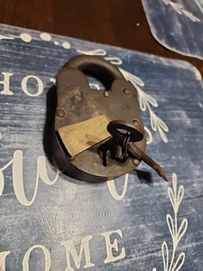 Old Cast Iron Lock Prison Lock Brass With 2 Keys Large 5" H 3" L Antique Works! - Picture 1 of 4