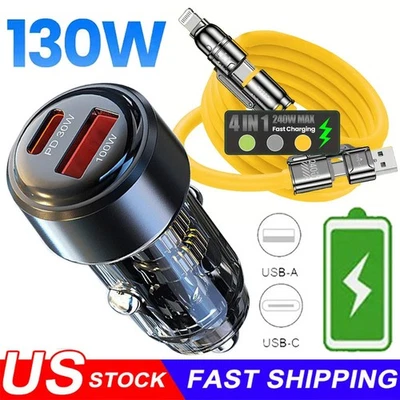 130W Fast Type C Car Charger , 4-In-1 240W Super Fast Cable For Cell Phone iPad - Image 1 of 4