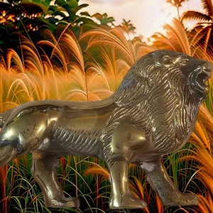 Solid BRASS Roaring Prowling Hungry LION Mid-century Vintage 9 Inches - Picture 1 of 8