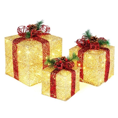 Set of 3 Lighted Gift Boxes Christmas Decorations with LED Warm White Lights - Image 1 of 4