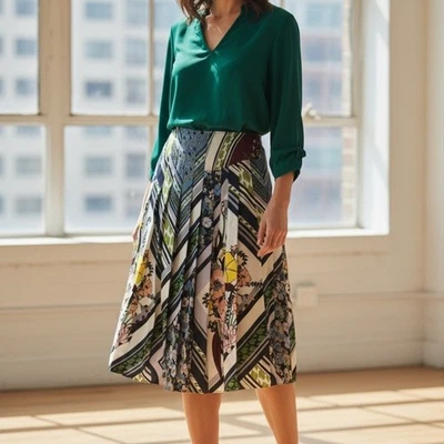 Falda plisada multicolor de seda Tory Burch nueva con etiquetas Foto 1 de 4