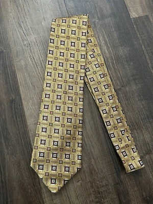 Corbata para hombre HAROLD POWELL 100 % seda diseñador EE. UU. geométrica dorada/azul/roja Foto 1 de 4