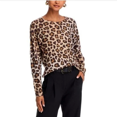 Suéter C by Bloomingdale's Cashmere Leopardo Cuello Redondo Talla L Manga Larga Nuevo con Etiquetas Foto 1 de 4