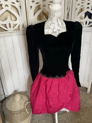 Vestido De Colección Años 80 Scott McClintock Negro Terciopelo Rosa Cintura Caída Talla 4 Gótico Foto 1 de 4