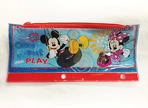 Mickey and Minnie Mouse "Come Out and Play"Vinyl Pink,Red,Blue Pencil Pouch Case - Picture 1 of 1