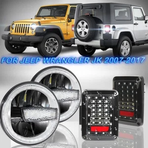 For Jeep Wrangler JK Pair 7" LED Headlights Hi/Lo DRL +Tail Lights Brake Reverse - Foto 1 di 12