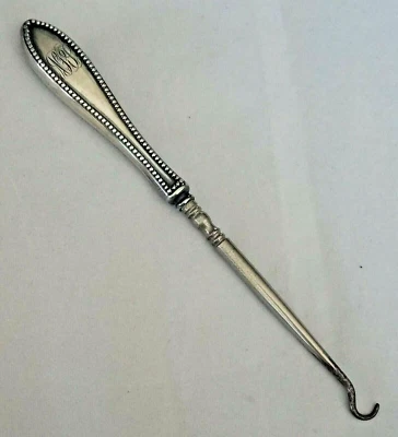 Antiguo gancho de botón R Wallace & Son de plata de ley - mango con cuentas Foto 1 de 4