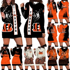 Cincinnati Bengals Women's Hoodie Dress Long Sleeve Pocket Sweatshirt Dress Gift - Picture 1 of 50