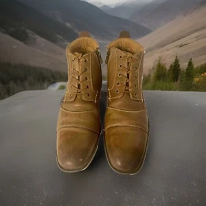 Steve Madden Herren Größe 12 "JABBAR" braune Lederstiefel - seitlicher Reißverschluss & Schnürung - guter Zustand! - Bild 1 von 17