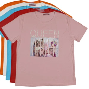 Short Sleeve Crew Neck Women's T-Shirt, Fun Diva Queen Glitzy Graphic Design Tee - Picture 1 of 7