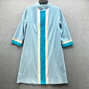 Vintage Vanity Fair Reißverschluss vorne Velours Morgenmantel türkis blau Hausmantel Größe 10 Medium USA - Bild 1 von 9