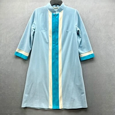 Винтажный VANITY FAIR молнии спереди бархат халат бирюзовый синий дом пальто размер 10 Med США - Изображение 1 из 4