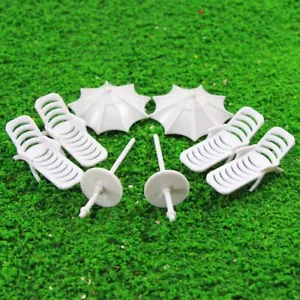 TYS35100 2 Sets Parasols Sun Lounger Deck Chair Bench Settee 1:100 Model Train - Picture 1 of 4