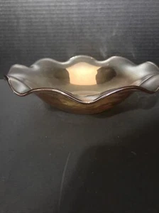 Carnival Glass Amber 9-1/2" Bowl Raised Floral Designed Scallop Ruffled Edge #7 - Picture 1 of 4